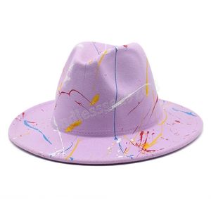 Graffiti-Fedora für Männer und Frauen, einfache Woll-Jazz-Hüte, britischer Stil, Mode, Frühling, Herbst, Winter, breite Krempe