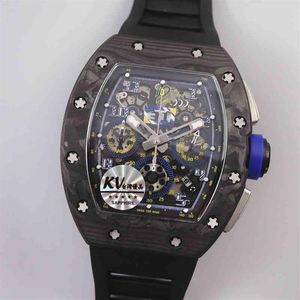 Wholesale titanium belt black resale online - Richa Milles Automatic Mechanical Watch Mens Cosmograph Carbon Fiber Skeleton Hollow Zwart Rubber Gmt Clock Reloj Luxury Watches268C