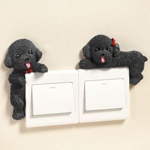 3D Fransız Bulldog Teddy Reçine Anahtar Sticker Duvar Sticker Aksesuarları Soket Yatak Odası Odası Dekor Çocuk Köpek Poster On-Off Süslemi