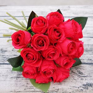 Decorative Flowers & Wreaths 18pcs/lots Artificial Rose Wedding Bouquet Silk Flower For Home Party Decoration Fake Christmas