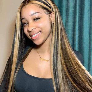 Highlight Blonde TL27 Color Fake Scalp Lace Part Wig, Straight Human Hair Wigs Pre Plucked With Baby Hairs Middle Part 150% Density For Black Women