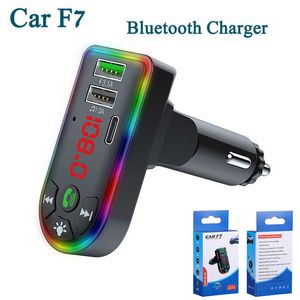 Carro f7 carregador bluetooth transmissor fm duplo usb carregamento rápido tipo c portas pd ajustável colorido atmosfera luzes handsfree áudio