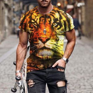 Camisetas masculinas de camisetas masculinas impressão de tigre camisetas machos com animais ferozes estampados de animais 3d camiseta verão verão casual curto-chada o-juba de rua superior