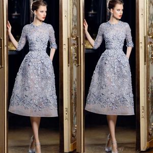 Wholesale ellie saab dressed resale online - Short Evening Dresses with D Floral Appliques Half Sleeve Beading Pearls Party Dress for Women Organza Ellie Saab Formal Prom Gow268J