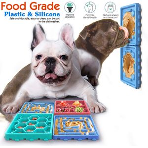 Haustier Katzen Füttern Hunde Schüsseln 4 stücke Puzzle Essen Feeder AntiSlip Lecken Matte Haustiere Hohe Qualität Lebensmittel Grade Y200917