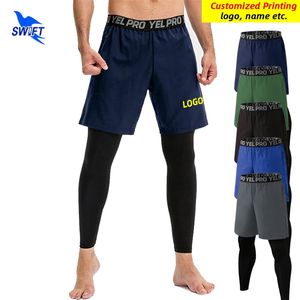 Personalizado 2 em 1 Sports calças de esportes Men Workout Running Treination Tights Gym academia shorts de corrida