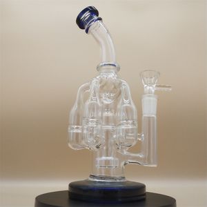 10 pollici Narghilè Vetro blu scuro Bong Recycler Tubi Bong d'acqua Fumo Bong Bottiglie d'acqua Dab Rig Dimensione 14mm Giunto femmina