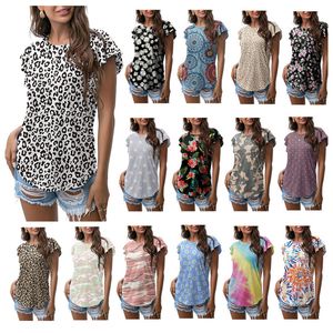 Moda Women T-shirt Summer Tops Tops de manga curta de manga curta camiseta de leopardo camisetas estampadas florais Casual Tshirts Casual Top Roupas 19 Cores confortável