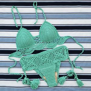 Traje de baño para mujer Crochet hecho a mano Push Up Bikini Set Sexy Mujeres Crop Top Beach Traje de baño Traje