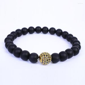 Perlenstränge Mikro-eingelegte Zirkon-Runde Perlen Vulkanstein-Armband Männer und Frauen Luxuriöses schwarzes Lebensmaterial Schmuck Chakra Yoga DIY Gif