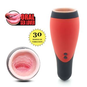30 Geschwindigkeit Männlicher Masturbator Cup Vibratoren Oral sexy Spielzeug für Männer Stimulator Penis Massagegerät Enge Deep Throat Künstliche Vagina