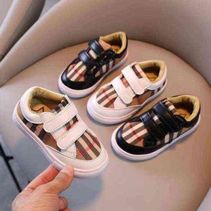 fashion plaid white shoes boys shoes toddler girl boy sneakers PU leather casual children kids outfit korean shoes G220517