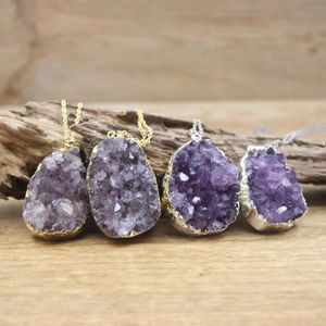 Collane con ciondolo Grandi ametiste grezze Pendenti in geode Collana Quarzo curativo Viola Druzy Drusy Lastra Charms Donna Gioielli di moda Dropship Q