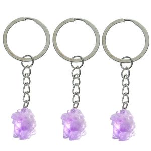 Natural Stone Amethysts Crystal Quartz Keychain Crystals Keychain Bead Pendant Keyrings Key Ring Bag Tillbehör smycken