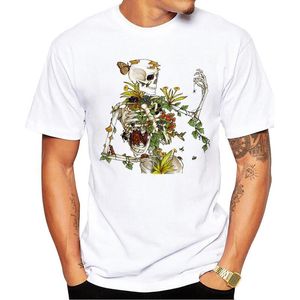 Erkek Tişörtler Kısa Kollu O yakalı Komik Kemikler ve Botanik Erkekler T-Shirt Vitnage Çiçek İskeleti Baskılı Tshirts Sıradan Tee Hipster Topçılar