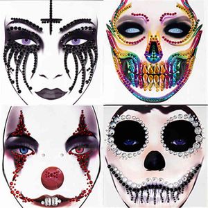 NXY Temporary Tattoo 1 Pcs Halloween Body Art Makeup Party Festival Skull Bone Face Jewel Sticker for Carnival Night Clubbing Holiday Gift 0330