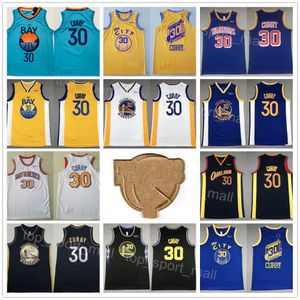 Erkekler Finaller Yama Basketbol Stephen Curry Jersey 30 Retro Team Siyah Donanma Beyaz Sarı Renk Uzak Nefes Alabilir Saf Pamuk Spor Hayranları Tekdüzen Yüksek Kalite