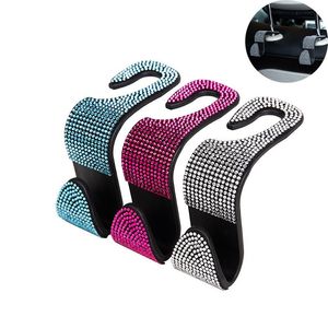 Interiördekorationer Bilhuvudstöd Krok Färgglad Rhinestone Seat Back Hanger Holder Fordonsorganisatör för handväskor Purs och livsmedelsväskor