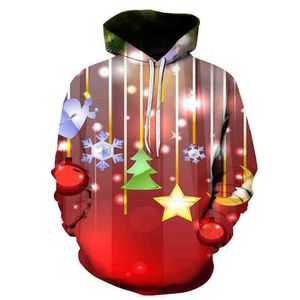 Red Hoodie Men and Women Christmas Sweatshirt tryckt Anime Come Party 3D Hoodie Merry Christmas Hip Hop Men's Street Hoodie L220704