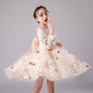 2023 Ano Novo Rosa Lantejoulas Flores Meninas Vestidos para Casamento Ombro Fora Mangas Cap Primeira Comunhão Vestido Crianças Vestido de Baile Meninas Concurso Vestidos