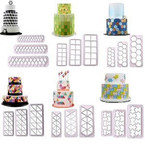 3pcs Square Geometric Cutters Fondant Cookie Cutter Geometry Cake Mold Fondant Mold Cake Decorating Tools Baking 6 Designs 220815