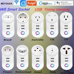 Tuya USB Wi -Fi Smart Plug Eu UK US US Israel Br Au Swit от ITA Za Wireless Power Wi -Fi Timer Timer Зарядное устройство Alexa Google Home