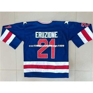 NN1 Miracle barato Custom 1980 na equipe de gelo EUA Mike Eruzione 21 Hóquei Jersey Blue costura