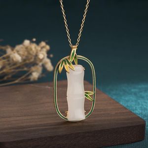 Pendant Necklaces Creative China Ethnic Style Accessories Necklace Ancient Gold Plated Enamel Bamboo Knot Hetian Jade For WomenPendant Penda