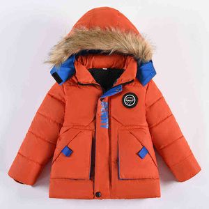 秋の冬の男の子ジャケットは暖かいクラシックジャケットをキープしますフード付きジッパーファーカラーアウター2-5年誕生日プレゼントキッズ服j220718