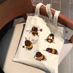 Shopping Bags Girls Fashion Casual Cute Bee Print Canvas Tote Bag Ladies Designer Handbag Large Capacity Shoulder Bag.Shopping