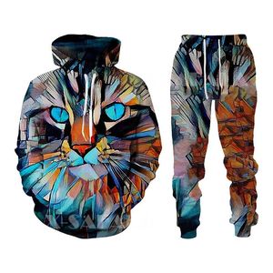 Wholesale cat suits for sale - Group buy Men s Tracksuits Cat Animal Tiger Autumn Winter D Print Hooded Pants Trousers Sweater Sportswear Tracksuit Sleeve Clothings Suit