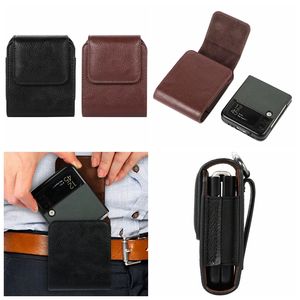 Universal Hip Leather Holster Cases For Samsung Galaxy Z Flip 3 Flip3 5G Motorola Moto Razr Huawei P50 Pocket Many Folding Phone Belt Vertical Waist Business Pouch