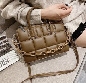 Modekedja tote kvinnors handväska casual grid fyrkantiga tvärsäckar för kvinnor designer axel väska mjuk läder handväska ny