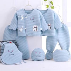 Giyim Setleri Doğdu Yumuşak Bebek Bebek Takımları Erkek Kız Giysileri Üst Pantolon Bibs Hat 7pc/Set% 100 Pamuklu 0-3m kıyafet için