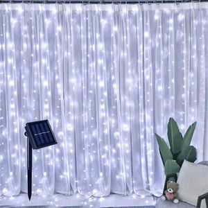 Strängar LED Solar String Light Outdoor Garland Decoration On Window Curtain Wedding Christmas Party Camping Power Fairy Lighted