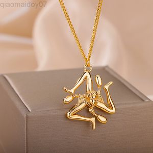 Italy Sicily Cities Flag Necklace For Women Stainless Steel Gold Color Italian Pendants Vintage Aesthetic Jewelry Couple Gift L220812