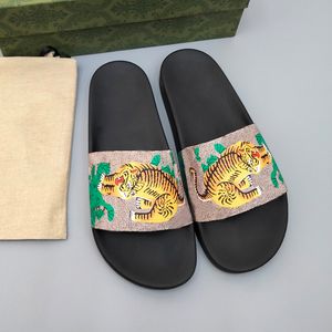 Men Women Summer Slides Slippers Luxury Designer Sliders Tiger Flower Prints Flat Beach Flip Flops Size 35-46