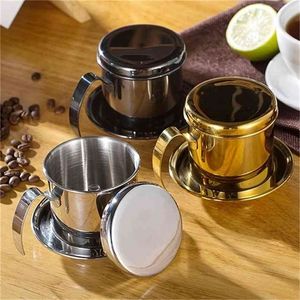 Stainless Steel Vietnamese Coffee Pot Teapot Portable Reusable Office Home Kitchen Tea Set Coffee Utensil Brewing Pot 210408
