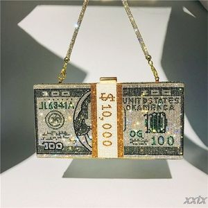 Money Clutch Purse 10000 Dollars Stack of Cash Evening Handbags Shoulder Wedding Dinner Bag 8 Color 220401