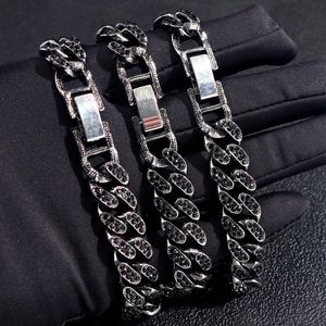 Fußkettchen, 13 mm, schwarzer Strassstein, kubanische Gliederkette, Armband für Damen und Herren, Hip Hop, Iced Out, Fußkettchen, Barfuß-Sandalen, Schmuck