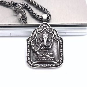 Titanium Steel Relief Retro Elephant God Buddha Card Pendant Necklace Hip-Hop Fashion Street All-Match Jewelry Sweater Chain