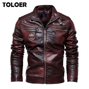 Mens Leather Jackets Casual Winter Fleece Jacket Biker Leather Coats Windbreaker Male Warm Stand Collar PU Leather Jackets 201126