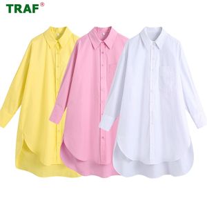 TRAF CAMISETA DE OVISTEMBRO TRAF Botão das mulheres acima camisa longa Mulheres Mulheres Collared Mulheres Blusas de verão de manga comprida Feminino 220407