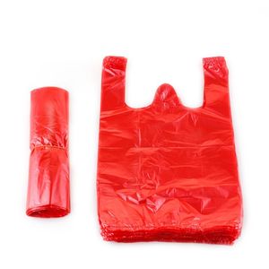 Gift Wrap 100pcs Red Plastic Bag Supermarket Grocery Shopping Thicken With Handle Vest Kitchen Storage Clean Garbage BagGift