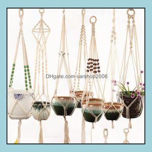 Planters Pots Garden Supplies Patio Lawn Home Plant Hangers Rame Flower Holder Rope Braided Hanging Dhrwu