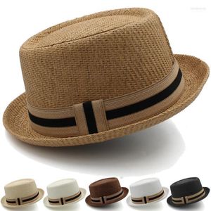 Wide Brim Hats Men Women Classical Straw Pork Pie Fedora Sunhats Trilby Caps Summer Boater Beach Outdoor Travel Party Size US 7 1/4 UK L Dav