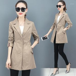 Trincheira feminina Coats 2022 Windbreaker de comprimento médio Mulheres Botão da primavera Botão Coate