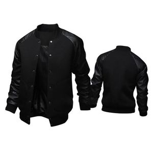 Jackets masculinos Trend Black College Baseball Jacket Men/Boy Veste Homme Casual Pu Leather Sleeve Masshirt Varsity para Fallmen's