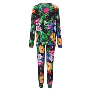 2020 Tracksuit for Womens Print 2 Piece Set Outfits Top and Pant Suits Matching Spring Floral Sportsuit Loose Clothing LJ201126