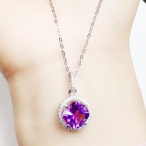 Lockets Natural Real Amethyst eller Garnet Topaz Necklace Pendant per smycken 1ct Gemstone 925 Sterling Silver Fine X21656